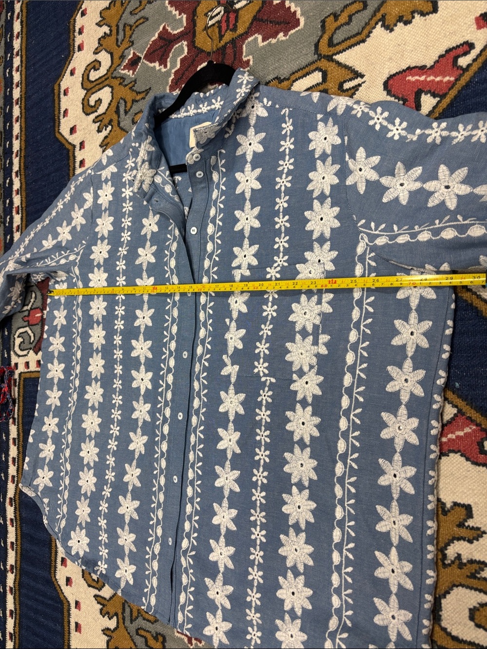 Sezane Max Shirt Blue with Ecru Floral Frieze button down size 48 - Picture 7 of 8